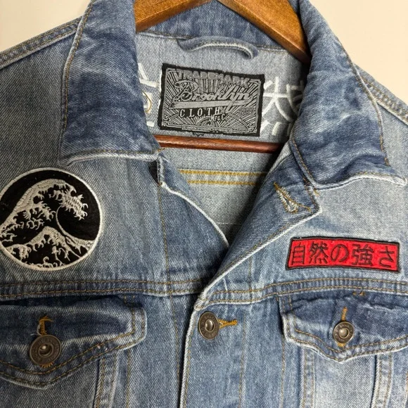 Vintage BROOKLYN CLOTH Survival Of The Fittest Denim Jacket Japanese Sz S - Picture 2 of 10